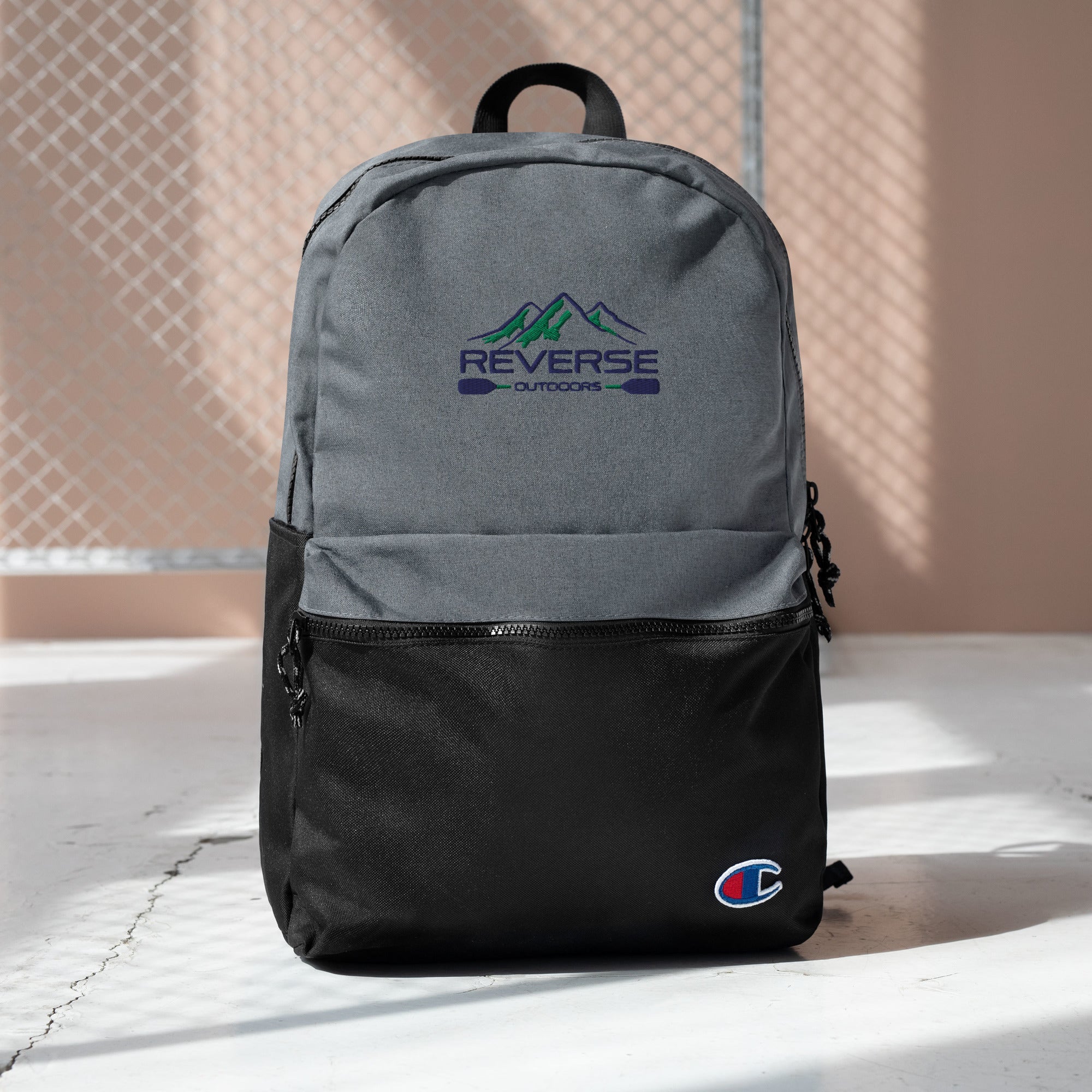 Champion top load shop logo black backpack